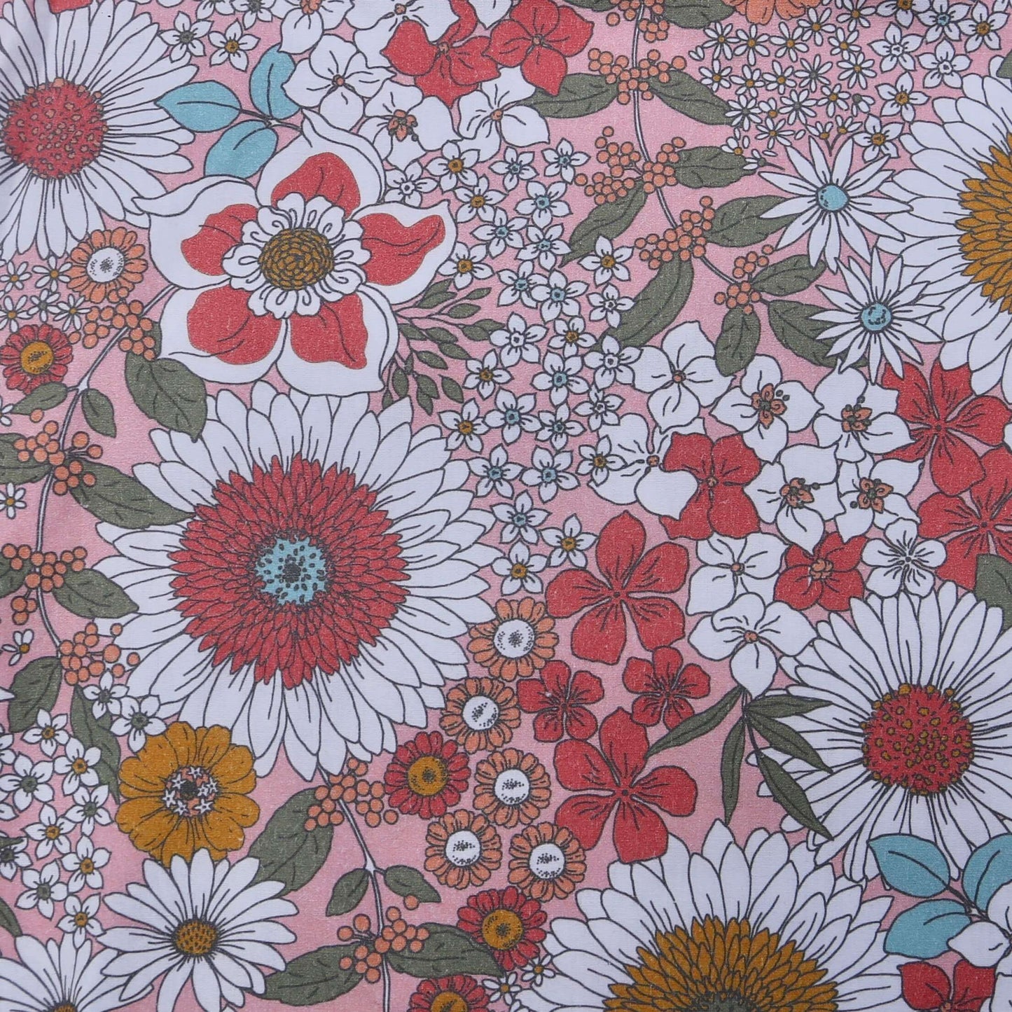 Cotton poplin fabric with pink background and Daisy flower print